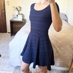 H&M Short Sleeve Skater Dress in Navy Blue | XS